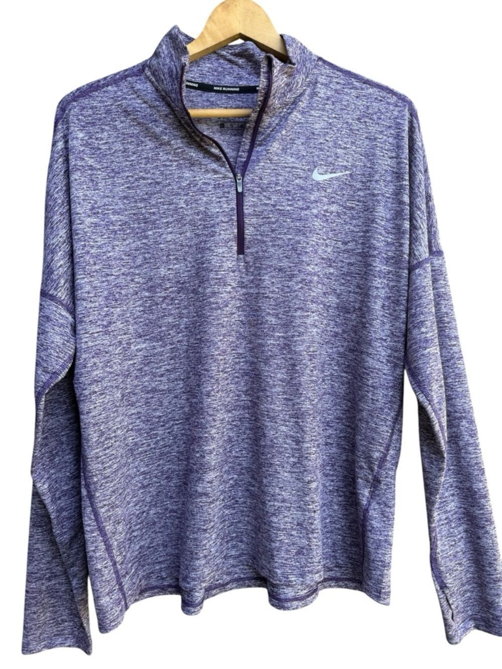 Nike Running Purple Heathered Activewear Top 1/4 Zip Thumbholes Women's XL